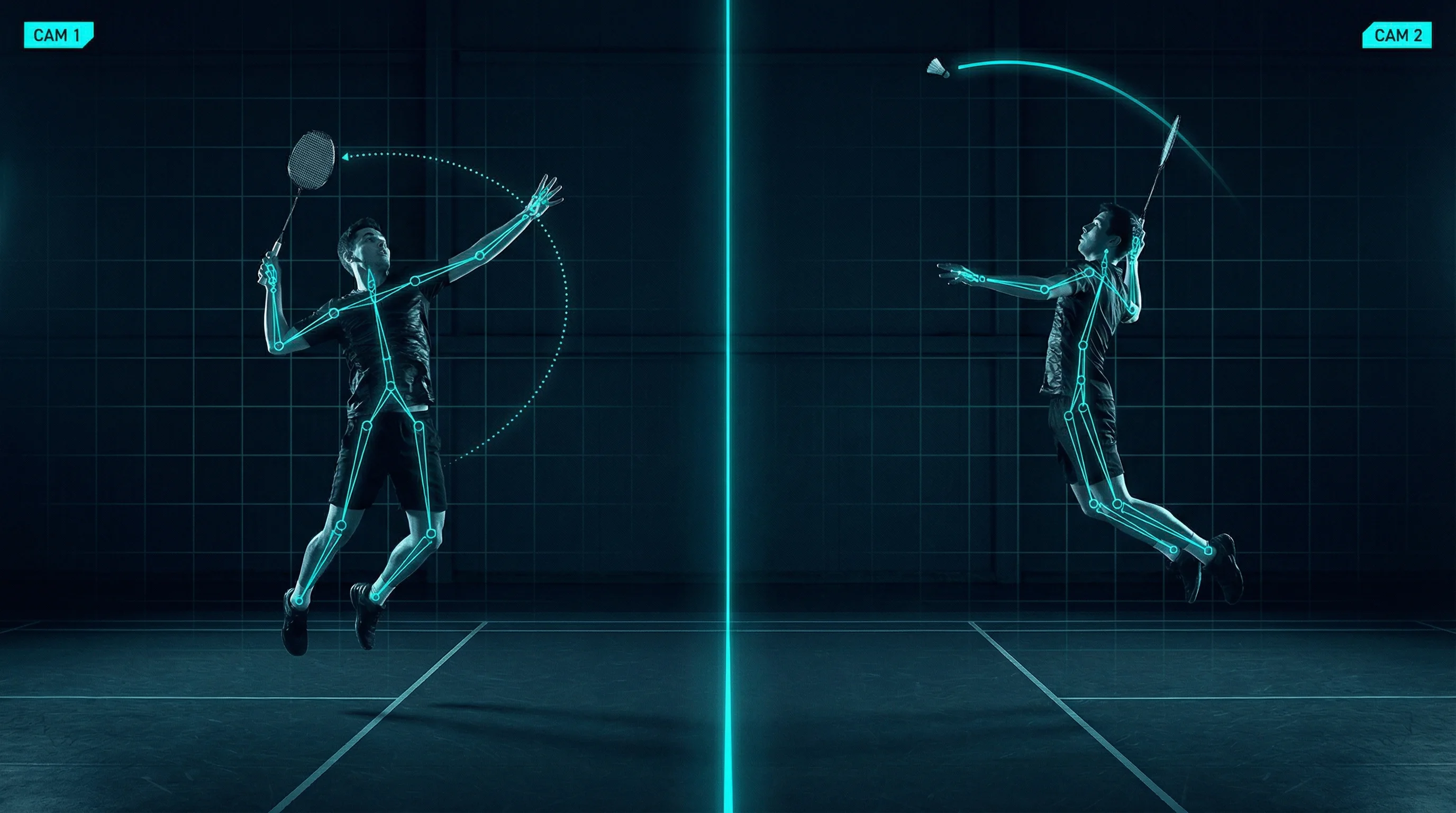 MovAcam Dual-Kamera-Analyse aus zwei Perspektiven für Badminton