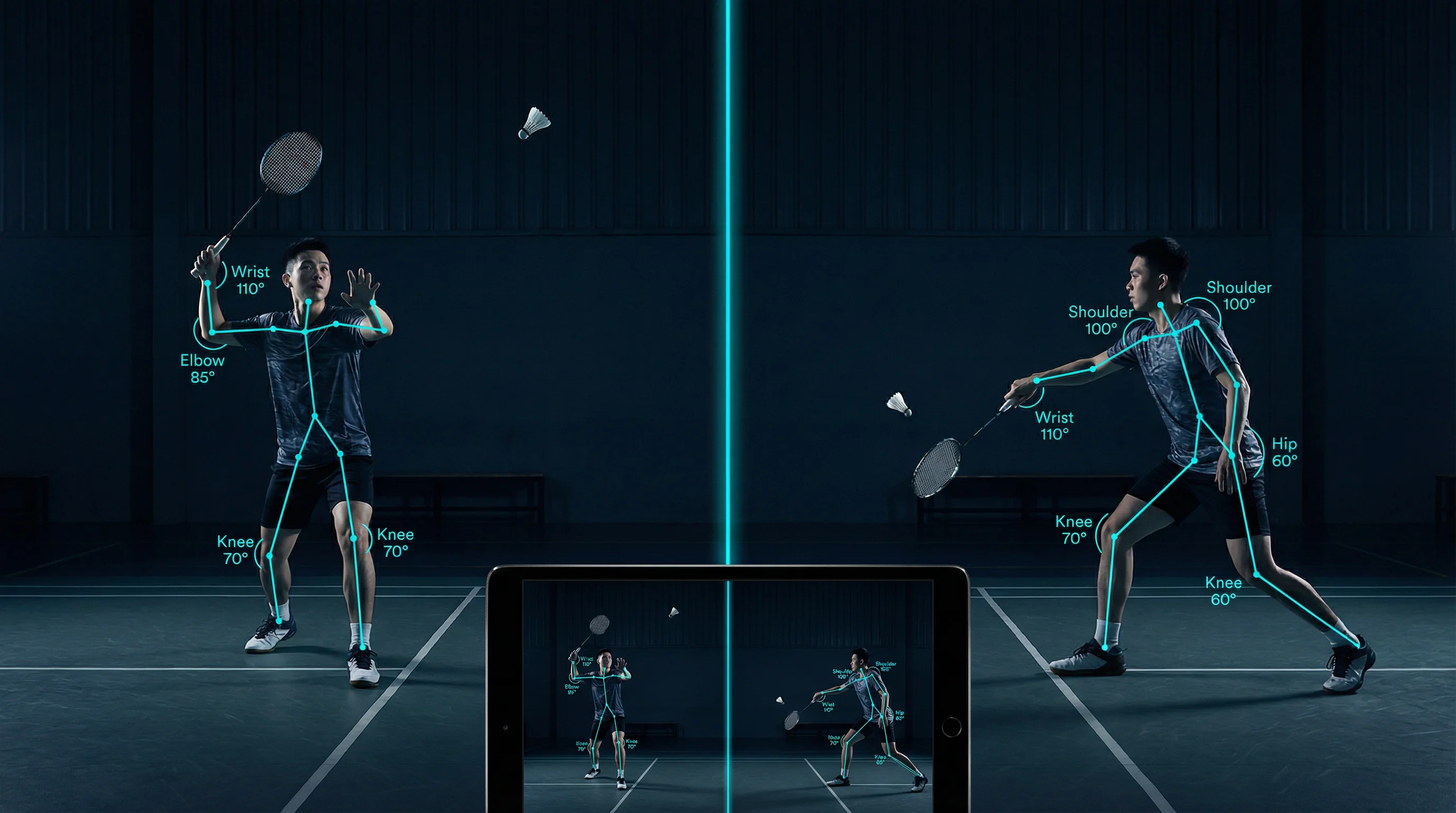 Badminton-Schlaganalyse aus zwei Perspektiven mit MovAcam