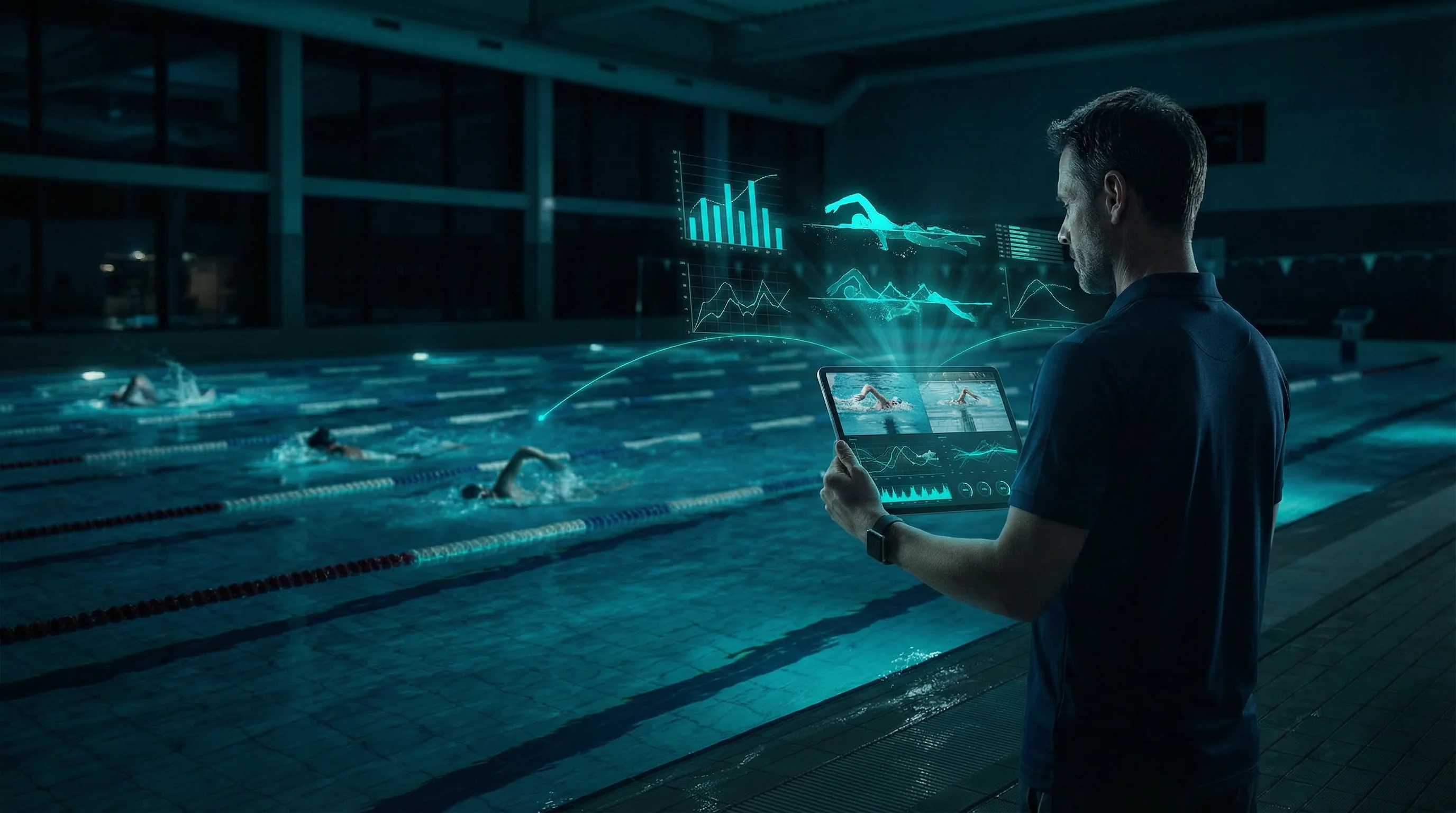 Schwimmtrainer nutzt MovAcam Tablet für Echtzeit-Analyse