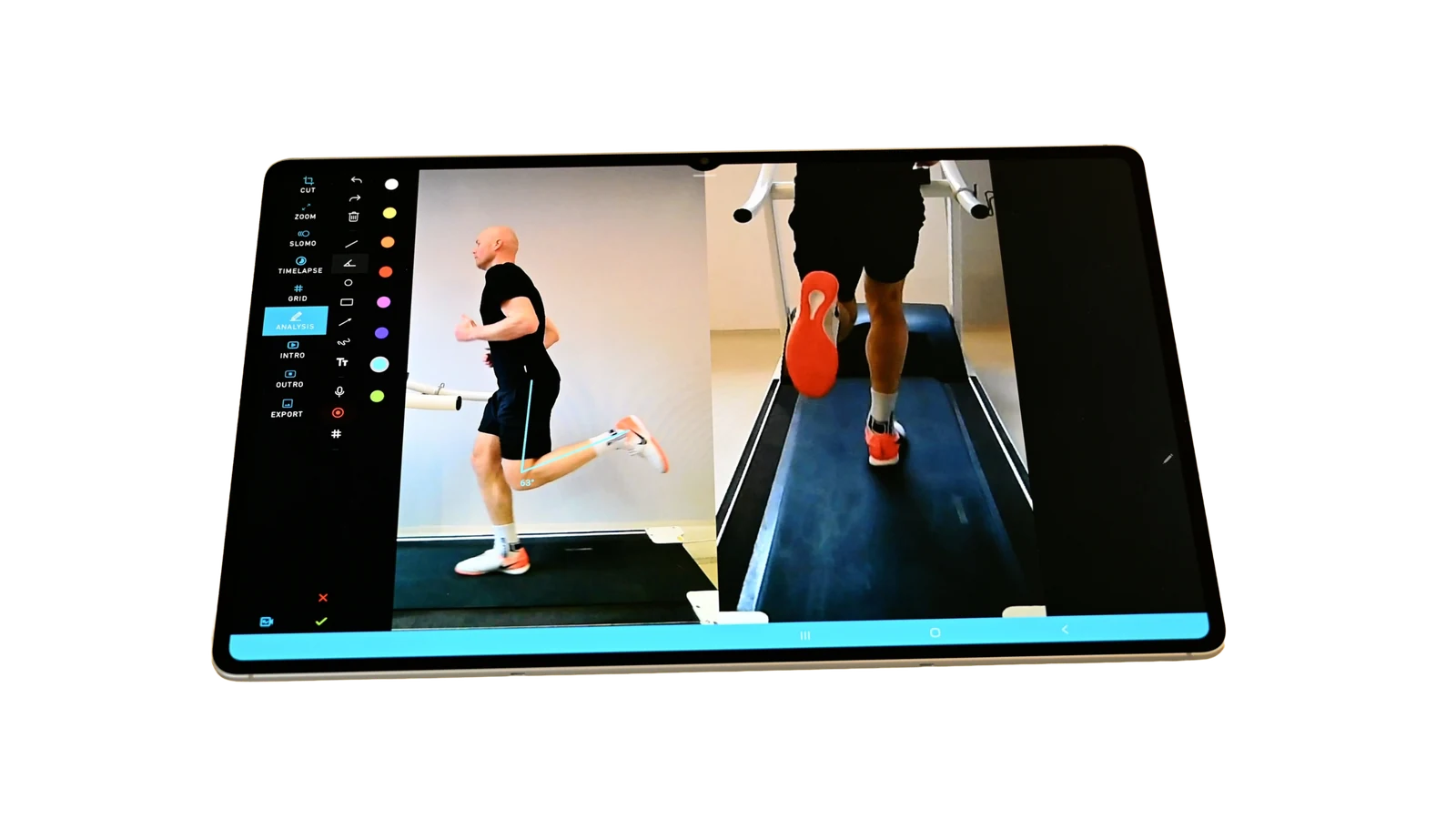 movAcam Software – Lauf-Analyse aus zwei Perspektiven auf vorkonfiguriertem Android Tablet