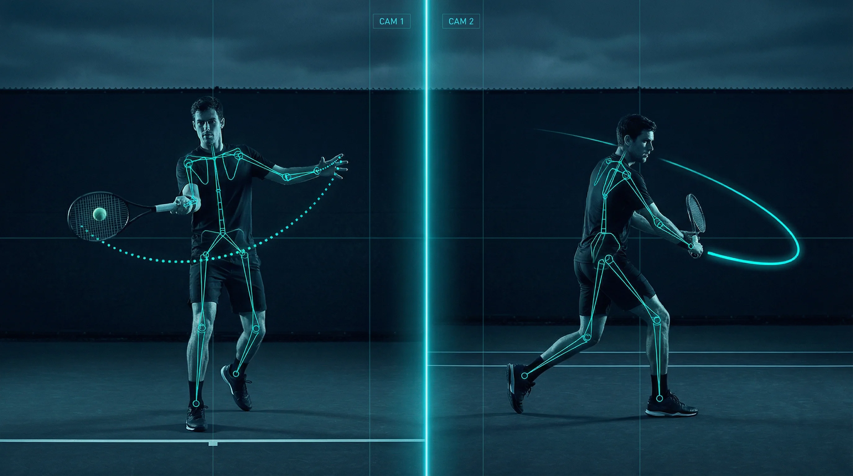MovAcam Dual-Kamera-Analyse aus zwei Perspektiven für Tennis