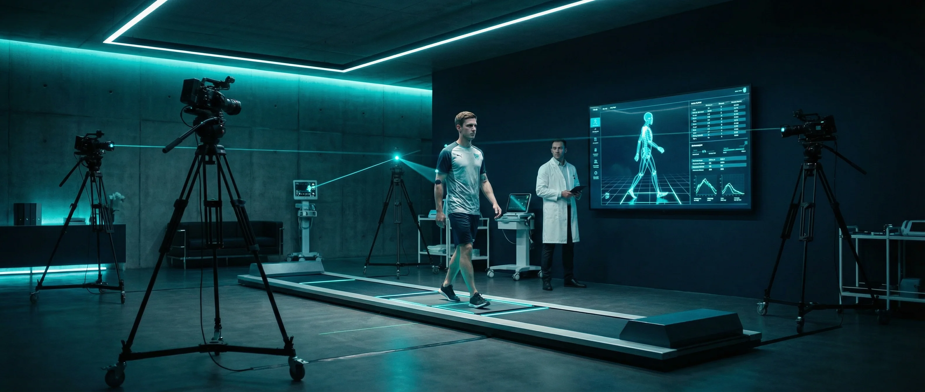 Patient bei Ganganalyse im klinischen Bewegungslabor mit Dual-Kamera-System