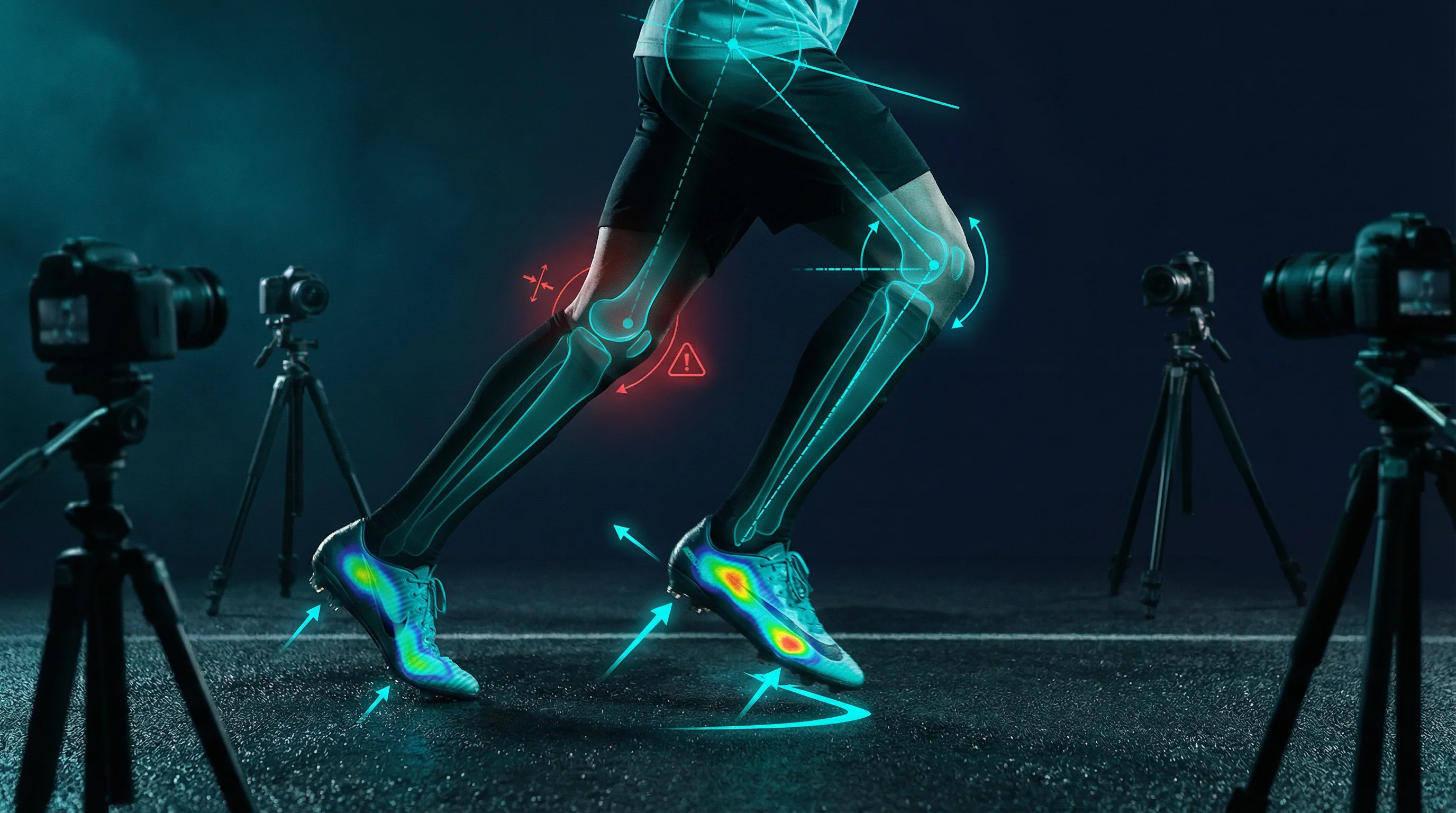 Biomechanische Laufanalyse mit Kniewinkel und Fußaufsatz-Erkennung